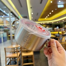 316雙層不鏽鋼兒童雙把手吃飯碗 密封蓋碗 隔熱防燙帶雙柄 小豬獅子 550ml, 1個, 獅子雙把手密封蓋碗
