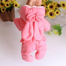 廠家直發貝寵寵物衣服秋冬裝狗狗衣服批髮比熊泰迪加厚四腳卡通兔兔棉衣款 WOZH, 兔耳朵防寒服四腳米色,M, 1個