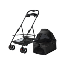 戶外摺疊寵物推車, 黑色, 灰色, 1個