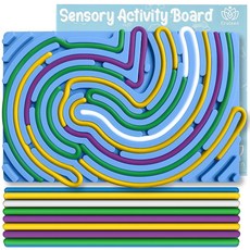 Cruleen 아동용 감각 보드 - 내구성 있는 실리콘 감각 활동 보드 - 자폐증 ADHD 불안 및 스트레스가 있는 아동용 감각 장난감 - 유아 진정 여행 필수품 피젯 장난, Blue - Rectangular