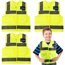 Flotory 4피스 아동용 경찰 조끼 코스튬 경찰관 의상 경찰관 드레스 업 남아 여아 롤플레이 할로윈 파티 초록색.