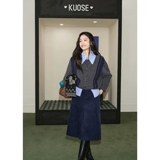 니트 페이크 투피스 S 스웨터 크롭 그레이 루즈핏 캐주얼