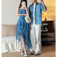 커플 시밀러룩 패밀리룩 셔츠 긴팔 신혼여행 드레스 휴양지 하와이안 반팔 바캉스 원피스 웨딩촬영 호캉스