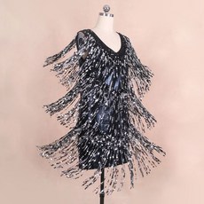 반짝이 스팽글 태슬 원피스 트로트 고고장구 품바옷 의상 자켓 무대 공연 옷 축제 파티 행사, L, 블랙과 실버, 1개