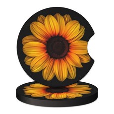 컵 홀더용 2.75인치 블랙 레오파드 프린트 범용 미끄럼 방지 고무 자동차 컵받침 2개 여성용 인테리어 액세서리, Sunflower, 2.75 Inch