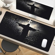 예수와 십자가 마우스 패드 대형 책상 액세서리 데스크 고무 베이스와 스티치 처리된 가장자리 사무실용 미, 03 300x600x2mm