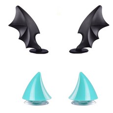 헬멧 장식 액세사리 왕관 악마뿔 리본 지느러미, 민트, 1세트, 미니악마뿔 날개색상랜덤