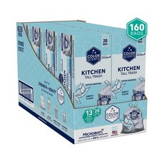 Color Scents 톨 주방 쓰레기 봉투 - 49.2L(13갤런) 총 160개 (20개입 8팩) 드로스트링 - 마이크로밴이 있는 심플리 클린 향의 실버 백, Color Scents 톨 주방 쓰레기 봉투 - 49., 1개