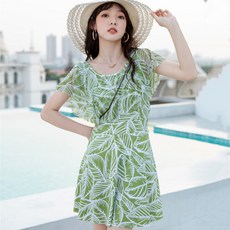 DIU 時尚新款加肥加大游泳衣女 保守連體遮肚顯瘦胖mm寬鬆碼溫泉泳裝, 4XL