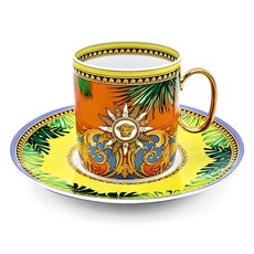 VERSACE 叢林動物圖案咖啡杯盤高杯組, 1套, 黃色