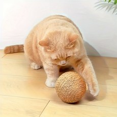 천연 sisal 사이잘 로프 고양이 긁는 공 장난감 롤링 사운드볼, 나무색 지름8cm, 1개