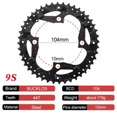 BU LOS MTB 체인 링 산악 자전거 체인휠 더블 트리플 스피드 2 10S 3 9S 22T 24T 32T 42T 44T 26T 38T, 9S 104BCD 44T, 1개