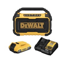 DEWALT 듀얼 스피커가 있는 20V MAX 블루투스 스피커 충격 방지 하우징 30.5m(100피트) 범위 USB 충전 포트 2.0Ah 배터리 및 충전기 포함 1471