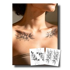 UBICA 반영구 타투 2장 현실적인 대형 섹시 플라워 임시 타투 여성용 허벅지 성인용 가짜 타투 2주 지속 방수 무반사 타투 (거미줄 릴리 플로럴), 현실적인 꽃과 백합 디자인