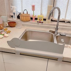 限時下殺 一體式吸盤矽膠廚房水池邊防濺水擋板 CJ, 灰, 1個