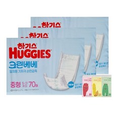하기스 크린베베 순면 감촉 일자형기저귀(남여 공용) 중형 70매 3팩+포켓티슈 10매 3개 사은품 증정, 210매, 중형(M)