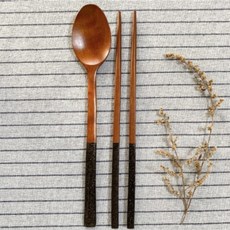 투톤 옻칠 나무수저세트 1인용 블랙 한식