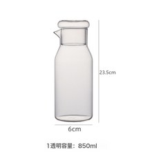 DIU 一人飲大容量果汁杯 帶炫彩杯蓋家用辦公室泡茶 高硼矽玻璃冷水壺, 1個, 透明色:850ml, 1L
