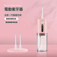 洗牙器口腔沖洗器潔牙器可攜式水牙線Type-c可攜式沖牙器, 無規格, 粉（2噴嘴)