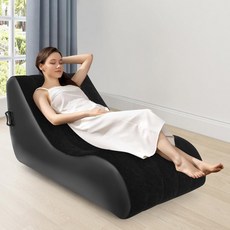 PVC 에어 매트리스 소파 침대 더블 레이어 펌프 S 모양의 현대식 공기 주입식 거실 사무실 캠핑 실내외 사용을 위한 440파운드 용량블랙, Black