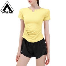 V-W品牌 冰感短袖運動套裝 速乾透氣 彈力修身 黃色+黑色 超薄高彈