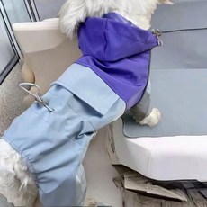 《小日子家居館》寵物狗狗防水衣 防水四腳工裝撞色拚接衝鋒衣 防風帥氣狗狗衣服, 拼接四腳雨衣-紫色,S-背24胸38建議3-5斤, 1個