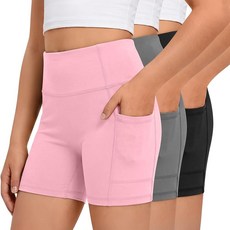 Vinsatin 3 Pack Girls Biker Shorts with Pockets Kids Volleyball Cheer Dance Athletic Yoga Shorts f, Pink, Light Gray, Black