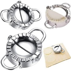 304 스테인리스 스틸 만두 제작기 템플릿이 포함된 압착기 (포트 스티커 라비올리 등용) 만두피 커터 및 압착 패턴 포함 2개 세트, 소형 및 대형 세트