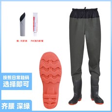【開發票/統編】水鞋連體褲 男女捕魚皮叉褲 涉水褲 釣魚服 牛津大底 水產養殖 防水口袋方便收納960112, 齊腰深綠色【70絲】,39