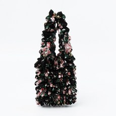 가벼운장바구니 휴대편한시장가방 꽃무늬, 1개, 블랙