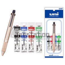유니 제트스트림 4+1 메탈 MSXE5-2000A 멀티펜 리필 세트, 1개, 4+1 골드핑크+0.5mm리필(흑1청1적1녹1) 세트