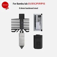 정품 Bambu Lab Hotend 노즐 포함 P1S P1P X1C X1 카본 3D 프린터용 .4mm 강화 스틸, 정품 Bambu Lab Hotend 노즐 포함, P1S, 06 Hotend BK 0.4, 06 Hotend BK 0.4