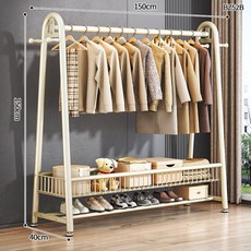 심플 스탠드 행거 옷걸이 선반형 이동식 옷수납 정리 행거 침실 드레스룸 정리대, 우유화이트 150x150 업그레이드 이중