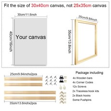 25X35 30X40CM 그림 나무 다이아몬드 장식 자연 프레임에 캔버스 프레임, 1개, 12) 25x35cm frame