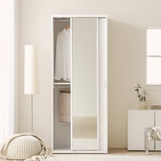 아씨방가구 모던 빅 원룸 수납 슬라이딩 전신거울 행거 옷장 800, 긴옷장 화이트