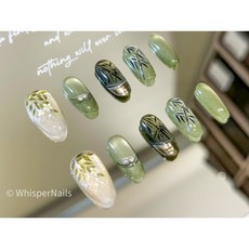 Whisper Nails 穿戴甲 美甲片 茉莉雪竹款 純手工製作 隔日達, 1個, M