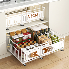 Blissora 17cm 높은 가드 폭조절 슬라이딩 선반 무타공 주방 수납 선반, 화이트, 1개