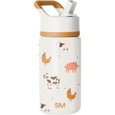 啵比小舖 美國Simple Modern 迪士尼兒童不銹鋼吸管水瓶/保溫保冷水壺 414ml, 1個, Farm Animals, 白色