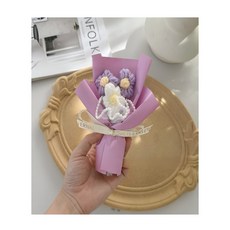 어반살림 조화 뜨개꽃 완제품 생일 졸업 학예회 발표회 스승의날 어버이날 기념일 납골당 성묘 미니 니트꽃다발, 1개, 퍼플