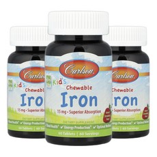 칼슨 츄어블 철분 딸기 맛 30mg, 3개, 60정