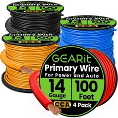 GEARit 14 게이지 와이어 각 200피트 - 검은색빨간색 구리 피복 알루미늄 CCA 자동차 배터리 케이블 카 오디오 트레일러 하네스 전기용 주 전원접지 총 400피트 14, 14 Gauge (100ft Each - Black/R, Black/Red/Blue/Yellow