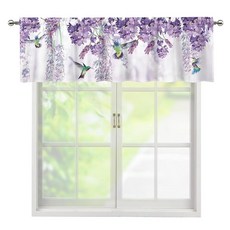 ZFRXIGN 플라워 벌새 장식 창문 커튼 시어 밸런스 주방 욕실용 137.2cm x 45.7cm(54 18인치) 바이올렛 퍼플