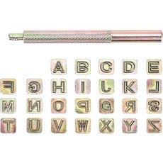 OwnMy 27PCS 6mm 가죽 스탬핑 도구 키트에는 26PCS 대문자 알파벳 스탬프와 스틸 펀치 핸들 1개 아트 공예를 위한 금속 가죽카프트 엠보싱 스탬프 도구가 포함되어