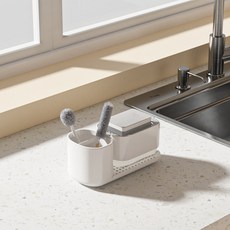 按壓式家用自動出液盒洗手液收納盒浴室檯面毛巾架創意肥皂盒, 1個, 1877白色按壓皁液盒+收納盒帶一塊海綿:如图