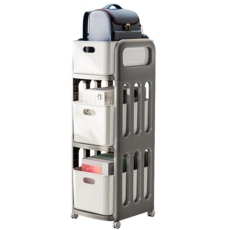 多功能滾輪分層抽屜收納櫃，書包置物架，廚房辦公室收納推車, 奶油色