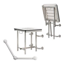 【海夫健康生活館】裕華 ABS抗菌系列 不鏽鋼浴淋椅 V型斜臂抗菌扶手 40X40cm(T-054B X-07), 1個