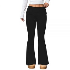 Dookttker 여성용 플레어 레깅스 폴드 오버 파자마 팬츠 스트레치 부드럽고 얇은 스키니 벨 하의 여름 의류 패션 의상 블랙. XS