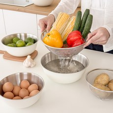 KOUJI 叩吉好物 不銹鋼料理盆，多尺寸選擇，加厚耐用，廚房必備, 1個, 內網籃