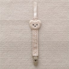 嬰兒奶嘴夾 咖啡色 泰迪熊造型 防掉鏈, 米白色-奶嘴夾【總長26.5cm】, 1個