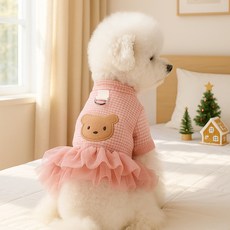 2025新款寵物秋冬可愛熊熊情侶裝寵物背心小狗衣服 貓咪衣服, 熊熊情侶裝-粉格裙子,XL, 1個